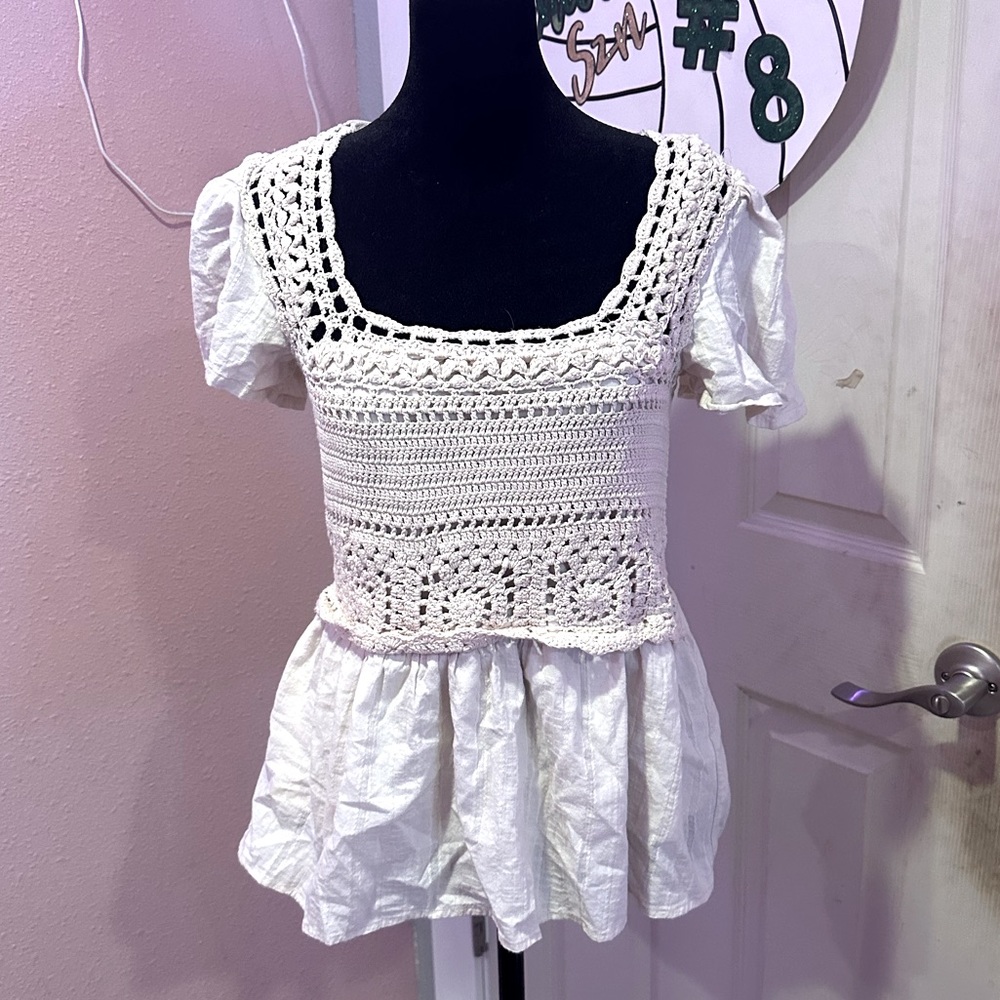 Miss Me crochet blouse, Cream/Off-White, Size Large, never worn